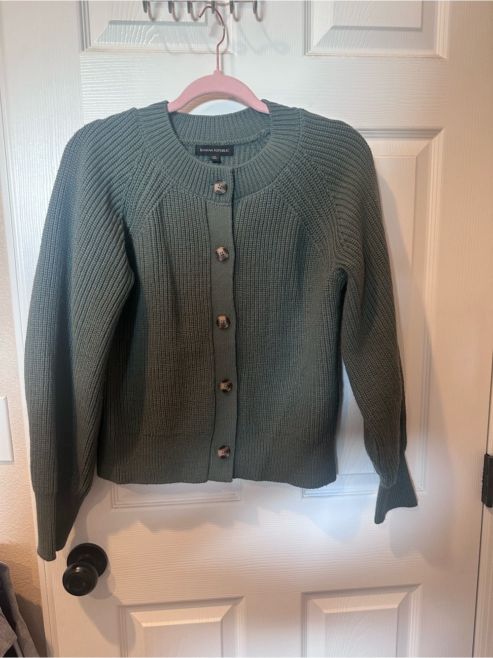 Banana Republic Olive Green Ribbed Button-Front Cardigan